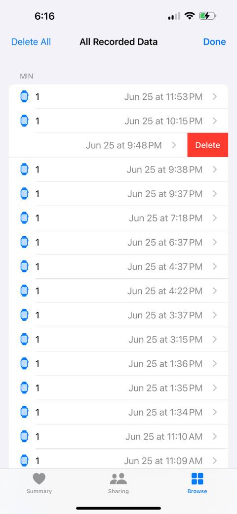 iPhone Health app exercise minutes delete screenshot