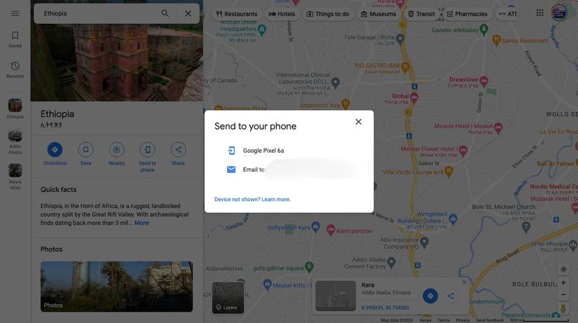 Options for sending a Google Maps pin to phone 