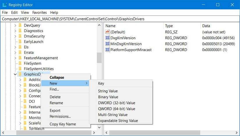 The New > Key options 