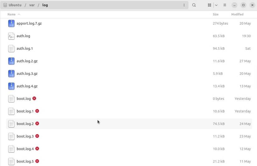 viewing logs folder in ubuntu file manager