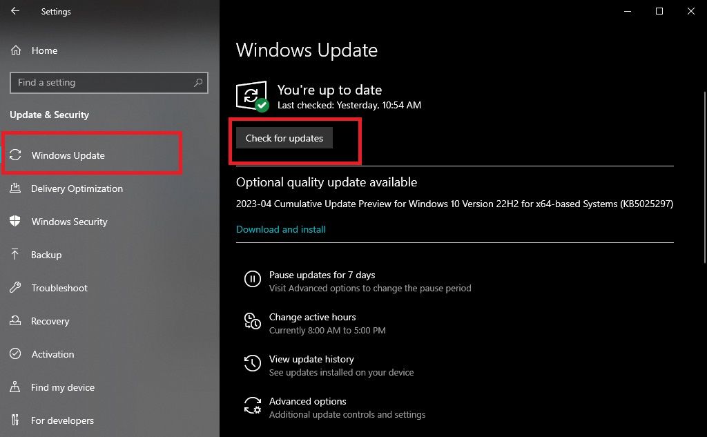 Windows Update and Check for update