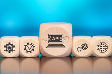 wooden blocks with api and other logos