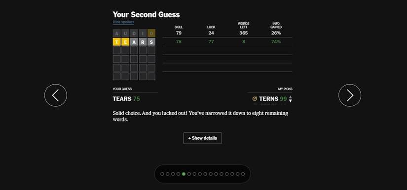 Screenshot showing Wordle stats