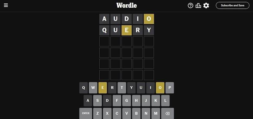 A Wordle screenshot showing some popular letters 