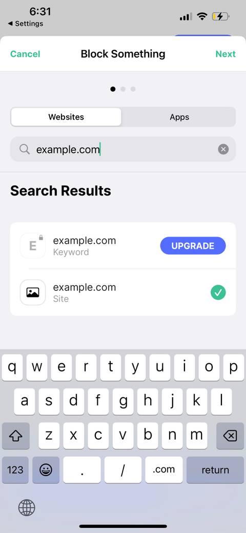 enter website url in blocksite