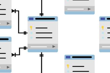 A diagram showing a database schema with arrows connecting related tables.