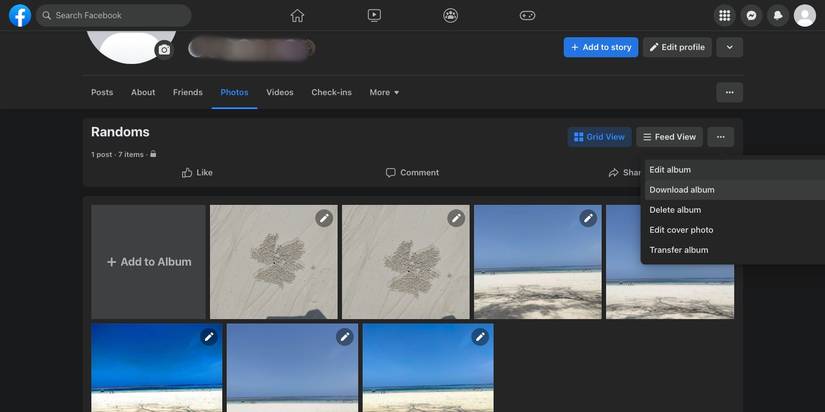 Downloading an album on Facebook