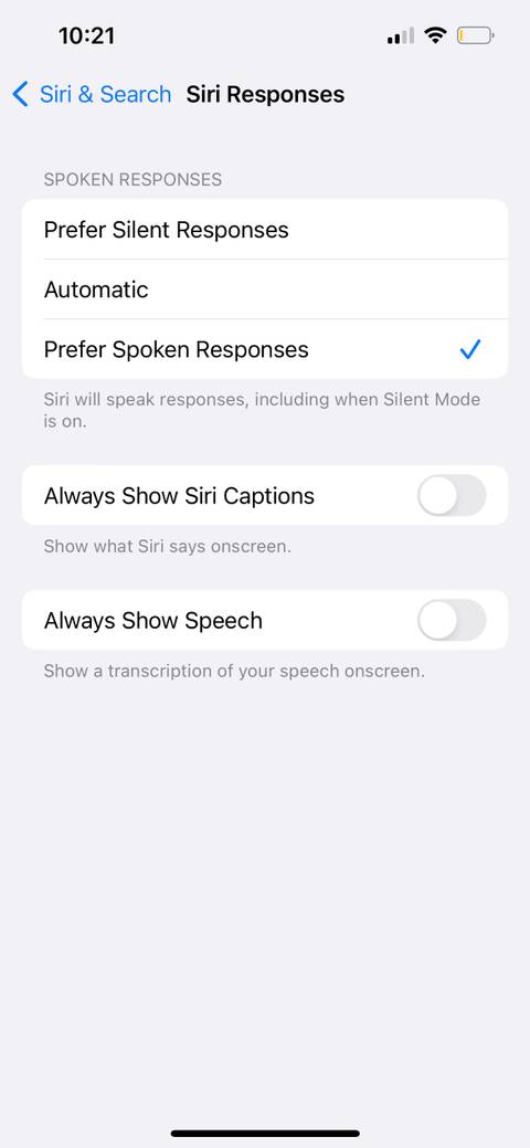 siri responses settings