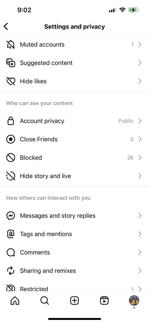 instagram settings menu