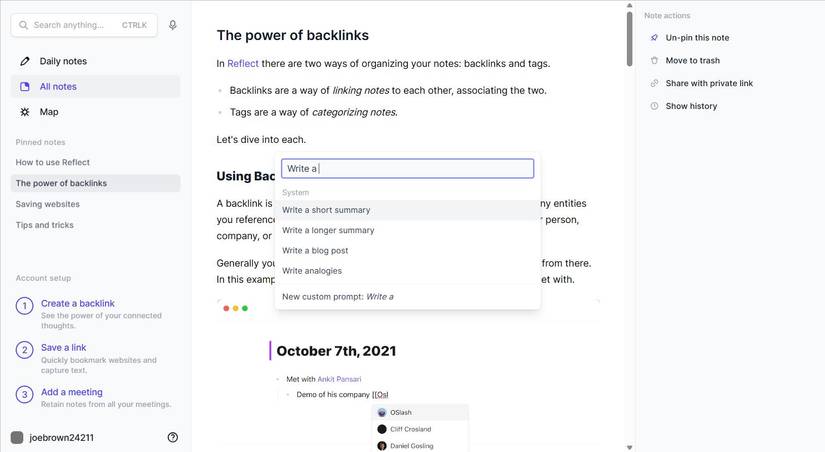 Reflect personal note-taking AI assistant