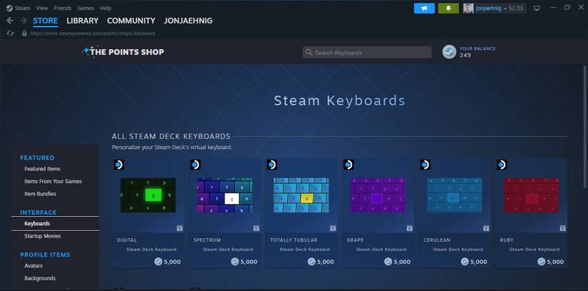 Steam Keyboards available through the Steam Points Shop