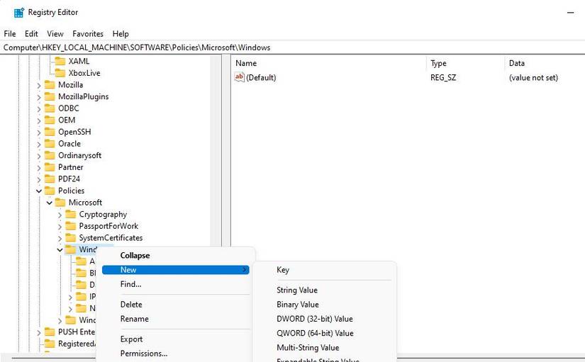 The New > Key options