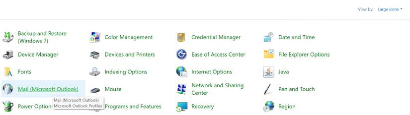 Go to Mail Option in the Windows Control Panel