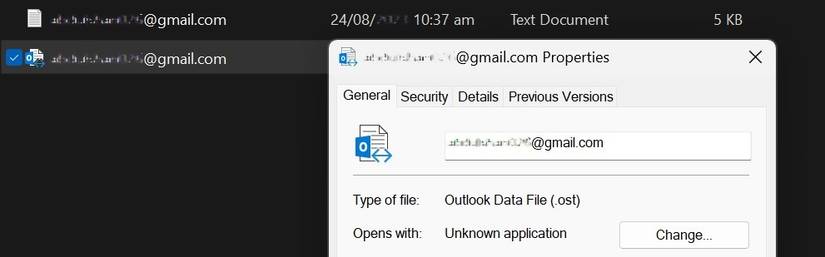 Ensure the File Type Is OST by Going to Properties in the Windows File Explorer