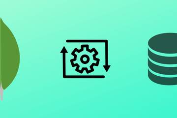 A database and processing icon with MongoDB logo