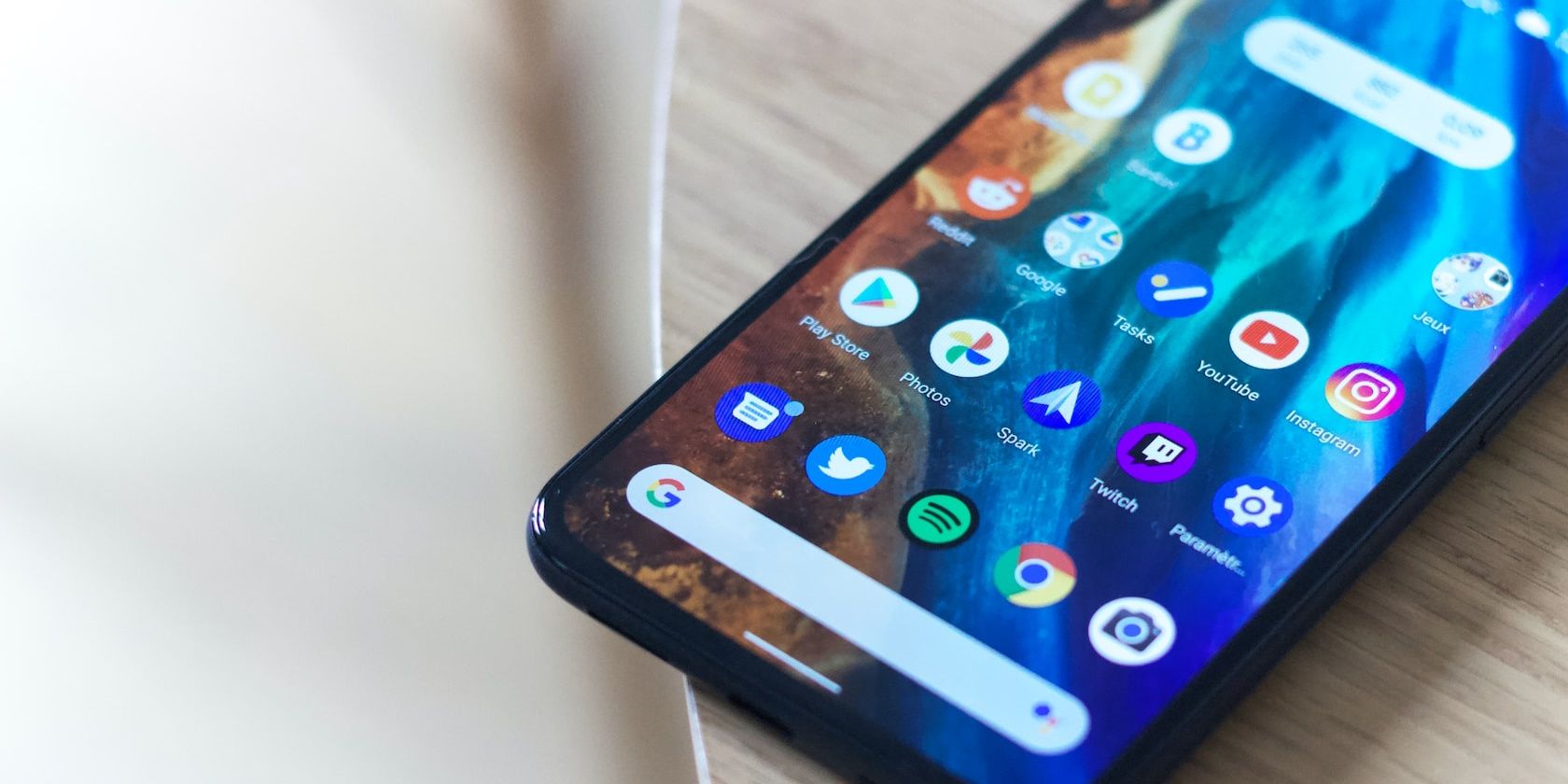 Black Android phone on table