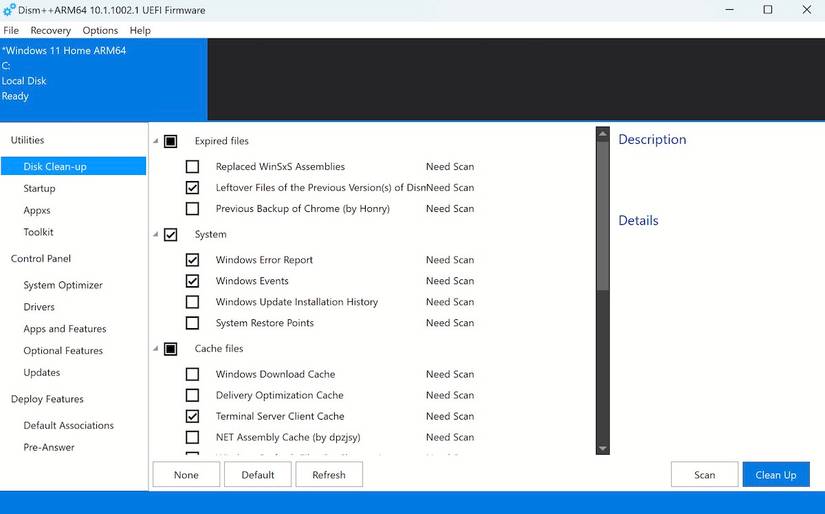dism++ tool main menu