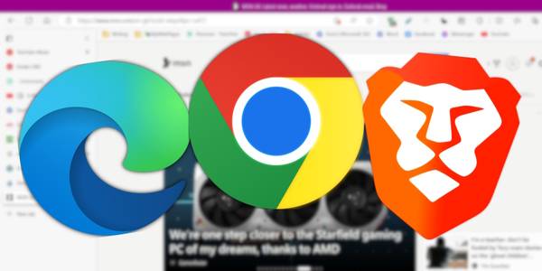 Edge Chrome and Brave browser logos 