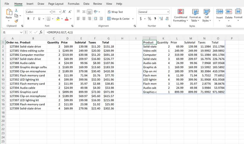 How to Use the DROP Function in Excel