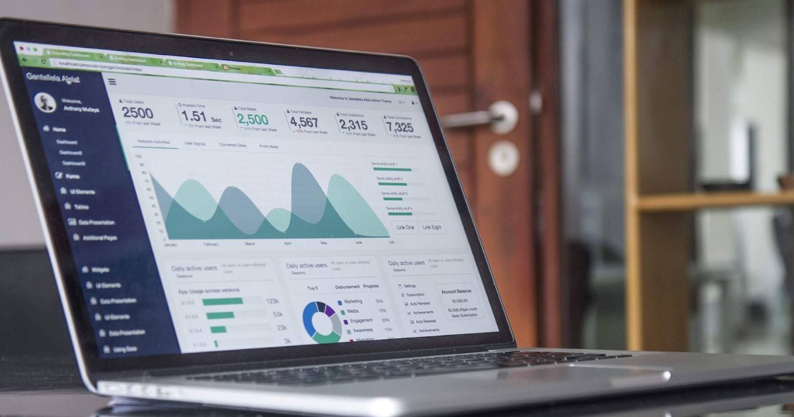 A laptop with data visualization displayed on it