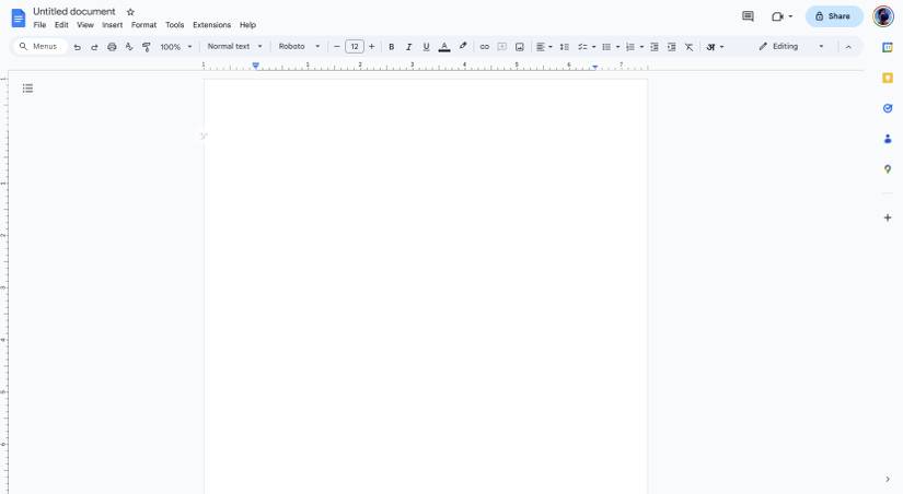 Google Docs with a blank document opened