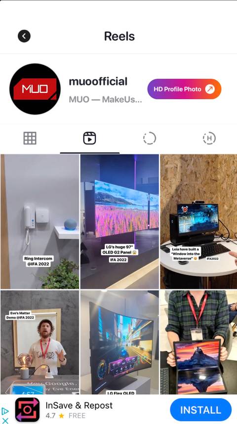 InstDown Instagram reels search result
