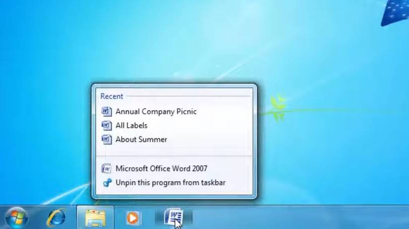 A Jump List in Windows 7