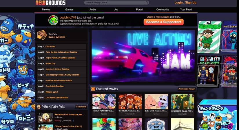 newgrounds website homepage screenshot
