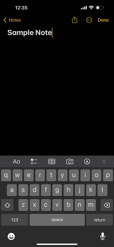 Notes app showing a sample note