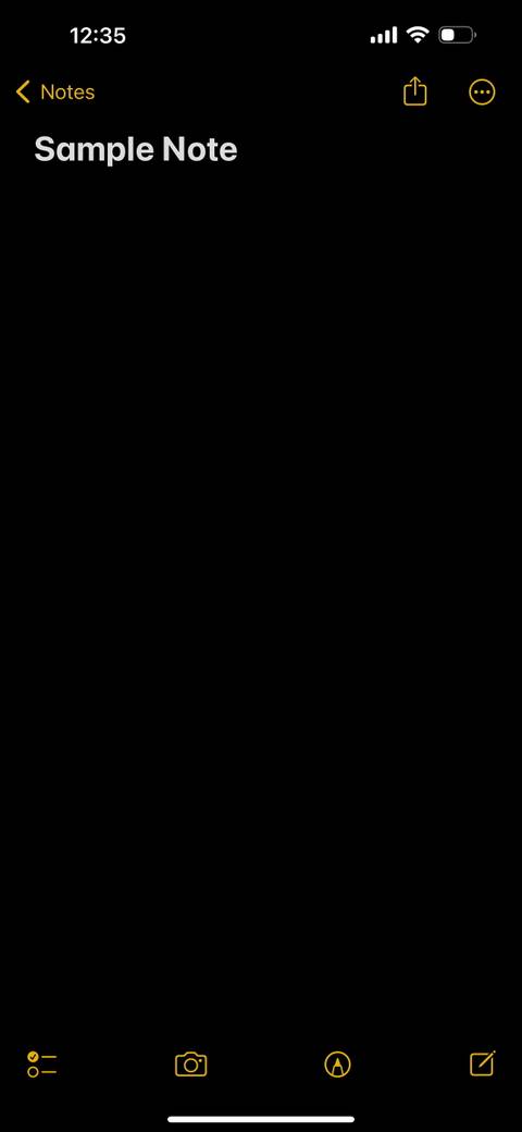 Notes app showing an empty sample note