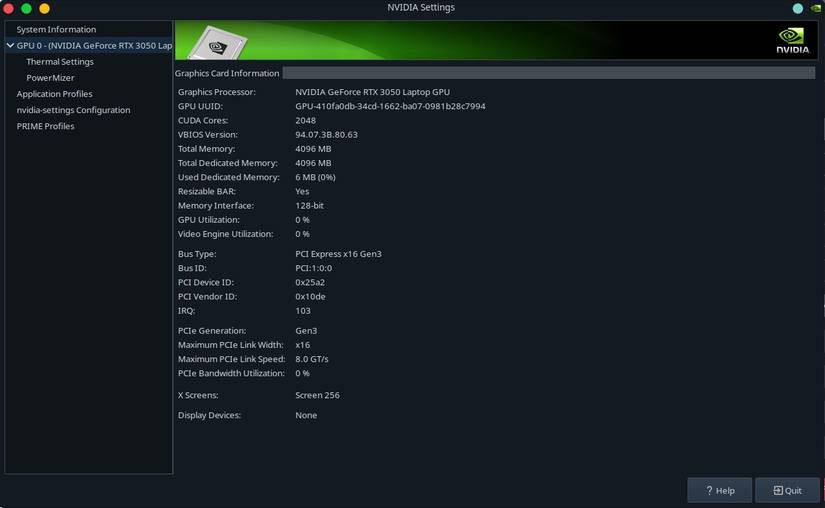 Nvidia settings on Ubuntu