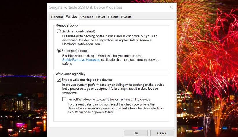 The Quick removal radio button 