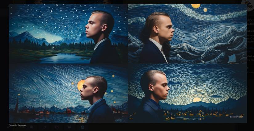 Screenshot of photo turned into art on Midjourney