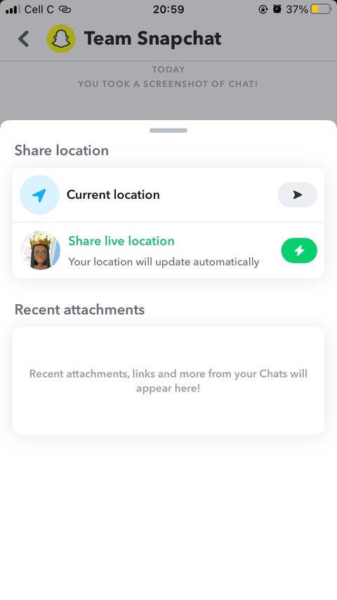 Share location options on Snapchat