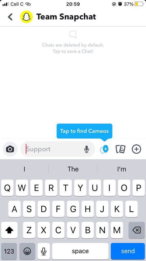 Team Snapchat chat is open on Snapchat 