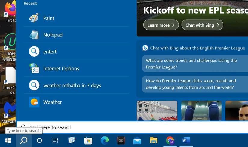 The Type here to search button in Windows 10