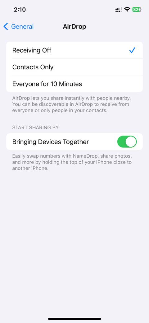 AirDrop settings on iPhone