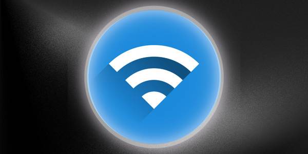 Glowing Wi-Fi symbol on black background