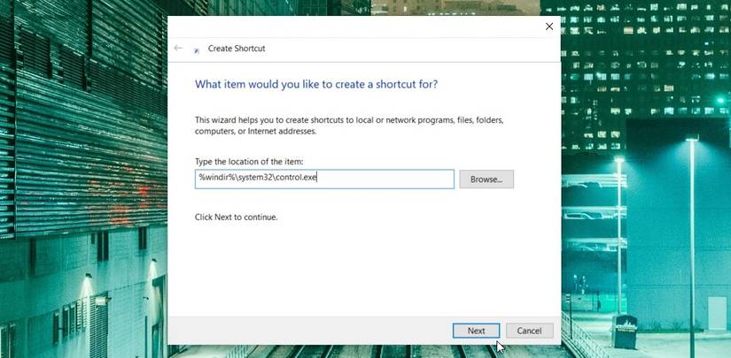 Creating a Control Panel desktop shortcut