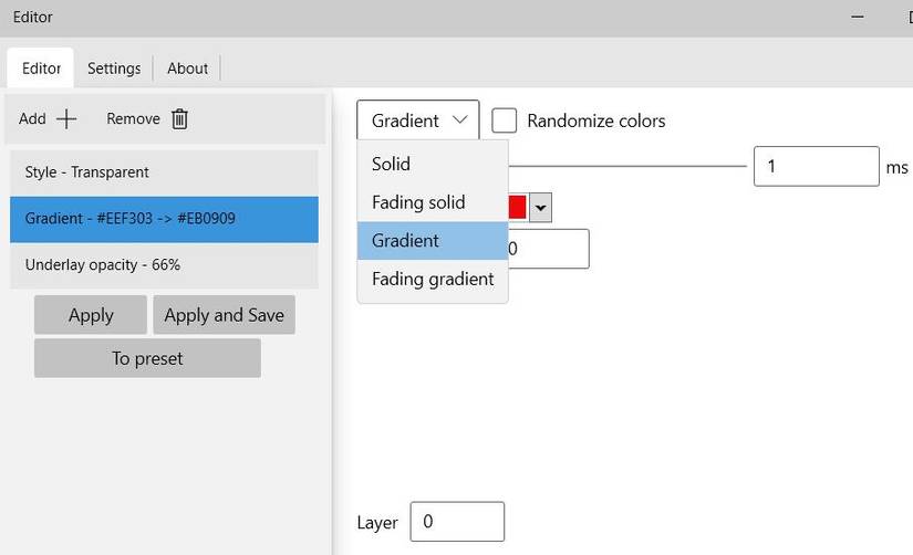 The Gradient option 