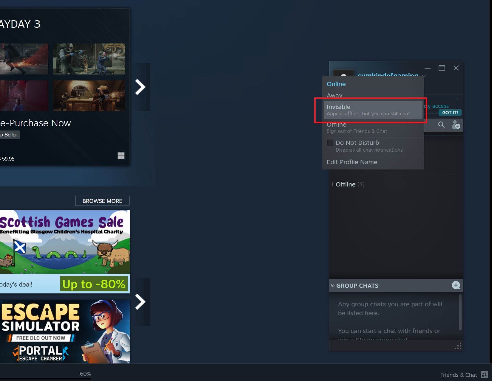 How To Appear Offline On Steam Even When You Re Online Friends And Chat Popup Invisible Mode Steam 