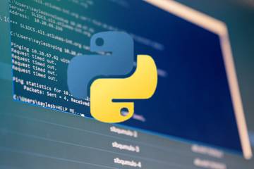 Computer's terminal with Python logo overlaid