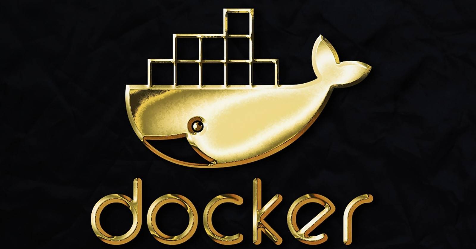 Golden docker logo on a black background