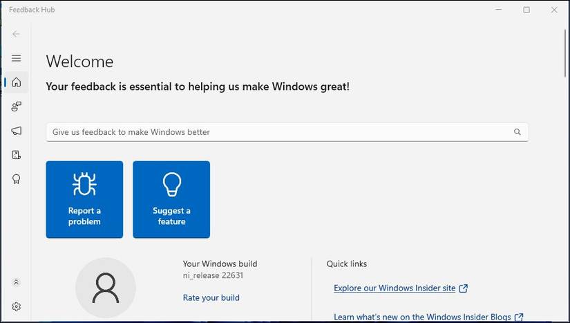 indows 11 insider preview build feedback hub app