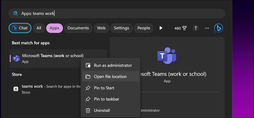 microsoft teams shortcut open file location windows 11