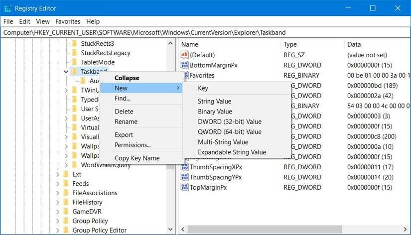 The New > DWORD option 