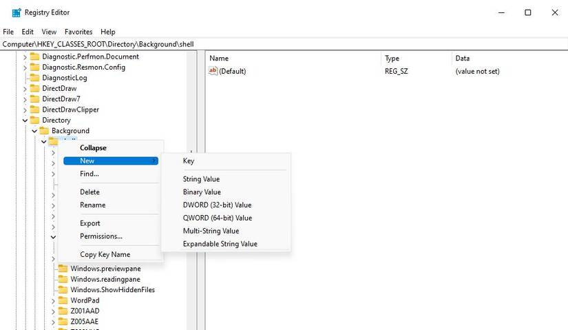 The New > Key options 