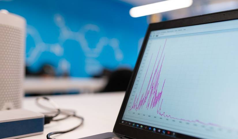  A laptop with a graph on its screen