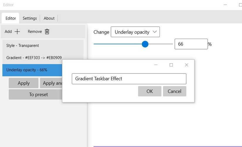 The new preset text box 