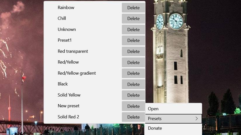 The Rainbow preset option 